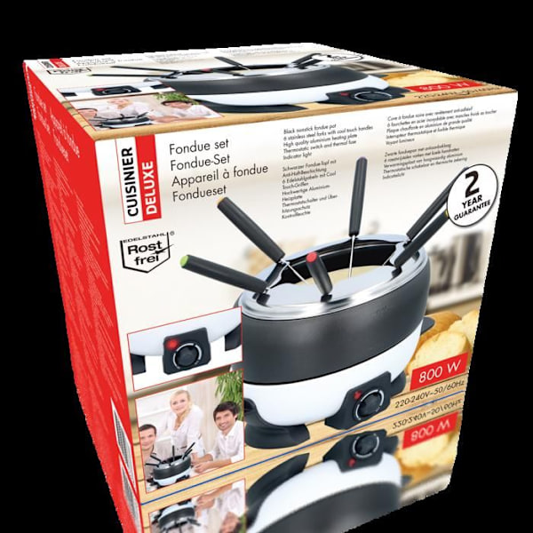 Sähköinen fondue-setti - ALPINA - Deluxe Cook - 800W - 2L Non-stick Caquelon - 6 ruostumatonta terästä haarukkaa Svart
