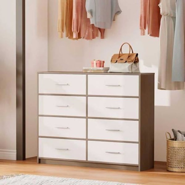 Kommode - AKTIVE - 114x30x92 cm - 5 skuffer - Moderne design - Praktisk og holdbar Grå hvid