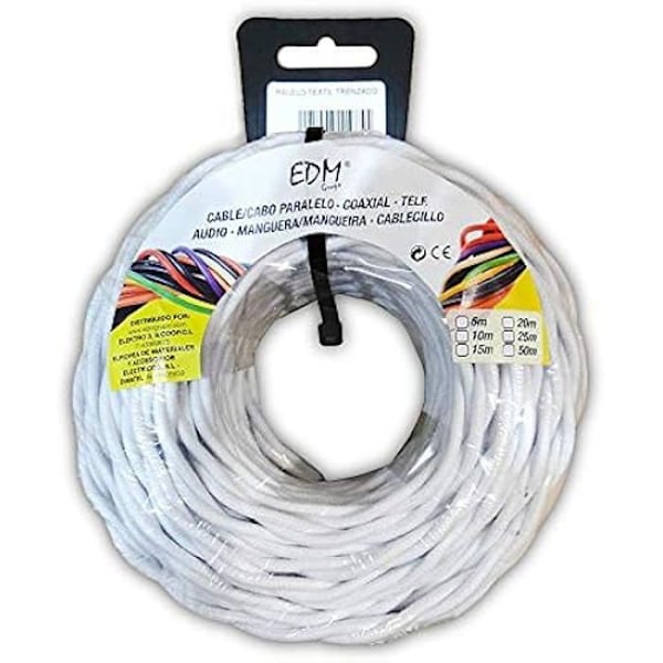Flettet tekstil parallelkabel - EDM - 11888 - Hvid - 3 x 1 mm - 5 m