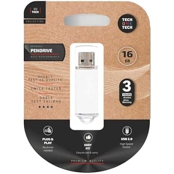 VENDRIVE - TECH ONE TECH - Basishukommelse - USB 2.0 - 16 GB - Kompakt og praktisk Hvid