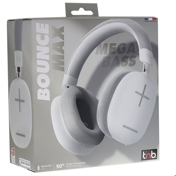 T’NB Bounce Max - Langaton Circum-aural Kuulokkeet Uusi Versio, Mukava ja Peittävä, Bluetooth-yhteydellä - Valkoinen