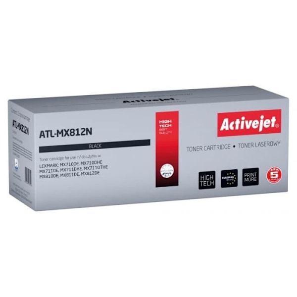 Activejet Tonerpatruuna ATL-MX812N Lexmark-tulostimille, korvaava Lexmark 62D2000, Supreme 6000 sivua mustana.
