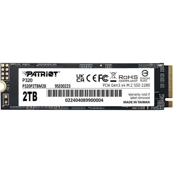 SSD - PATRIOT MEMORY - P320 - 2 To - NVMe PCIe Gen 3x4 - M.2 2280 - 3000MB/s Luku
