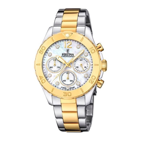 Klocka - Festina - Kille - Urskiva med Swarovski-kristaller - Guldstål - Klocka med chronograf gyllene