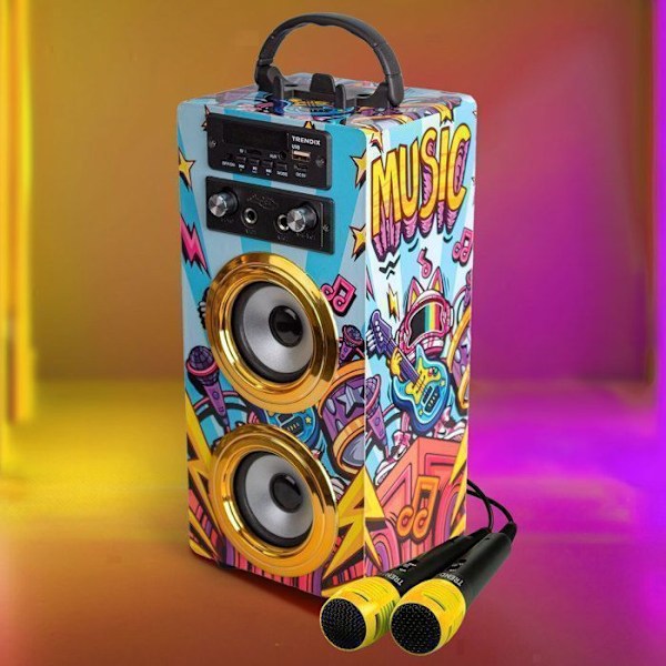 Trendix - Karaoke-musikstjerne til børn | Højttaler med Bluetooth mikrofon | Karaoke 2 mikrofoner til børn |