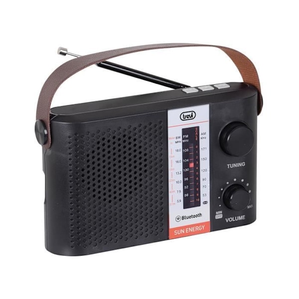 Trevi sort RA 7F25 BT multi-band solar bærbar radio - FM/AM/SW, MP3-afspiller, Bluetooth