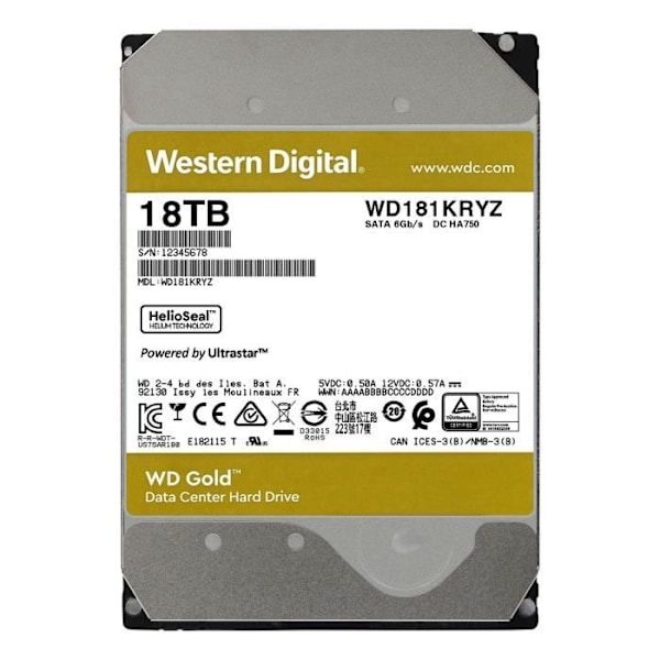 WD Gold™ - Intern harddisk - 18TB - 7200 rpm - 3,5" (WD181KRYZ)