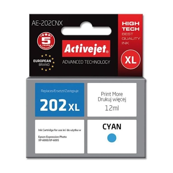 ActiveJet Mustekasetti (Epson 202XL H24010 Supreme 12ml Cyan korvaava) - AE-202CNX