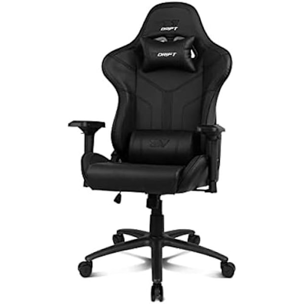DRIFT GAMING Chair DR350 -DR350BK - Professionell spelstol, konstläder, 4D armstöd, tysta hjul, klasskolv Svart