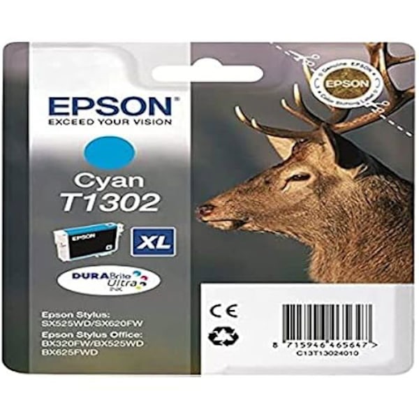 Blækpatron - EPSON - T1302 - Cyan - DURABrite Ultra Ink - 10,1 ml - Pakke med 1