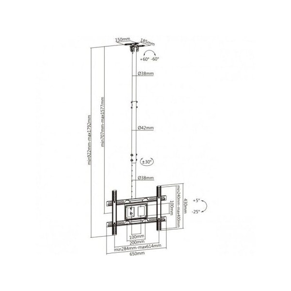 AISENS CT80TSE-075 Eco Roterbar loftmontering til 37-80 tommer skærm/tv, sort