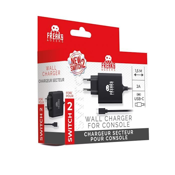 Strømadapter - FREAKS AND GEEKS - Nintendo Switch 2 - 30 W - Sort Svart
