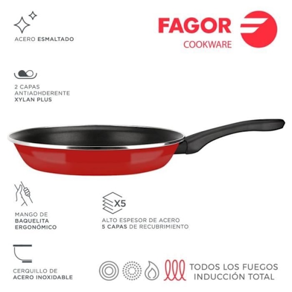 Stegepande - Fagor - Optimax - Ø18cm - Emaljeret stål - Non-stick - Rød