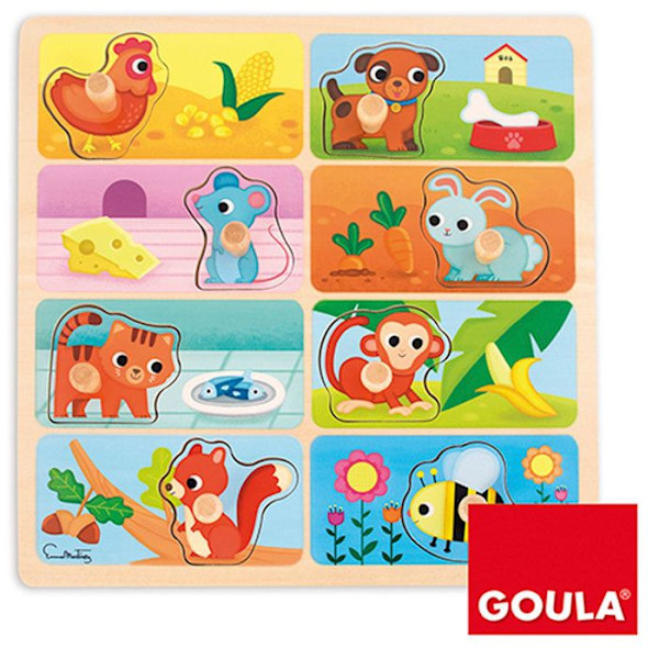 Puzzle Dyr i Træ - GOULA - Indsats 8 stk - Hånd/øje koordination - Fra 12 måneder Flerfärgad