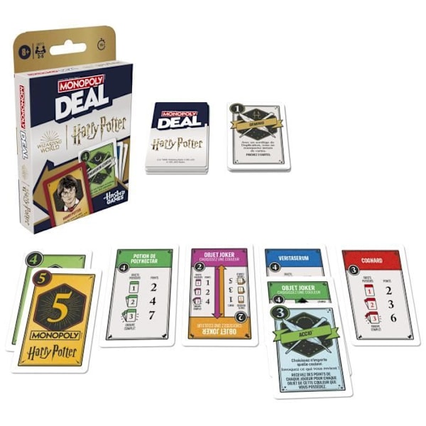 Monopoly Deal Harry Potter, Nopea korttipeli 15 min, Hasbro Games, Alkaen 8 vuotta Flerfärgad
