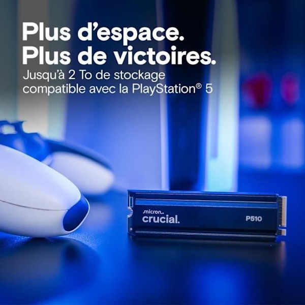 CRUCIAL - P510 - Sisäinen SSD - 1 To - PCIe Gen4 NVMe M.2 - Mukana jäähdyttäjä - Lukunopeus jopa 1100 Mo/s - CT1000P510SSD5