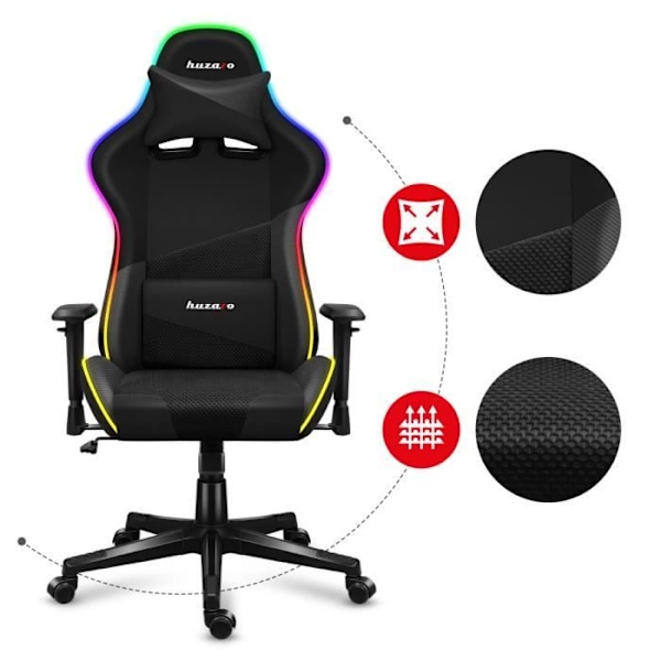 Gaming stol HUZARO Force 6.2 - Sort - Ergonomisk - RGB - Højden kan justeres - Lændestøtte justerbar svart