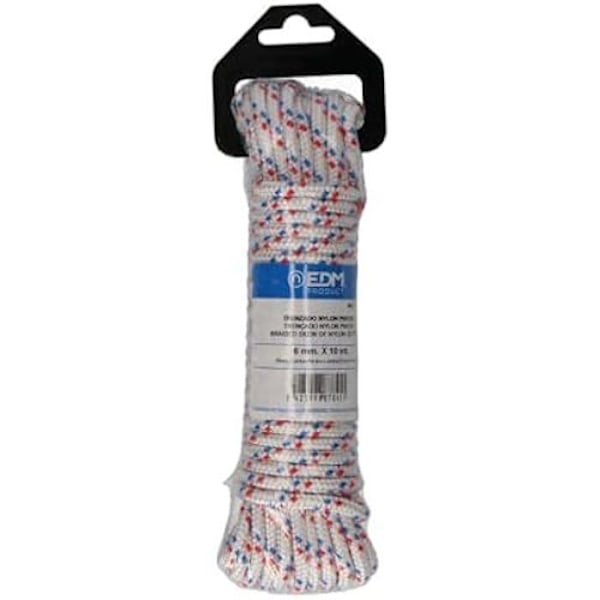 Nylonflettet snor - EDM - 10 m - Hvid farve - Ideel til dekoration - Modstandsdygtig og holdbar