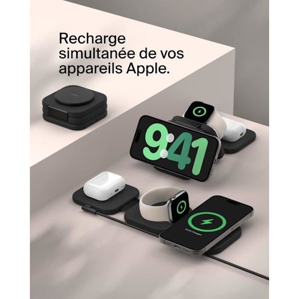 Trådløs oplader - BELKIN - BOOST CHARGE PRO 3i1 - 15W - Sammenfoldelig - Qi2