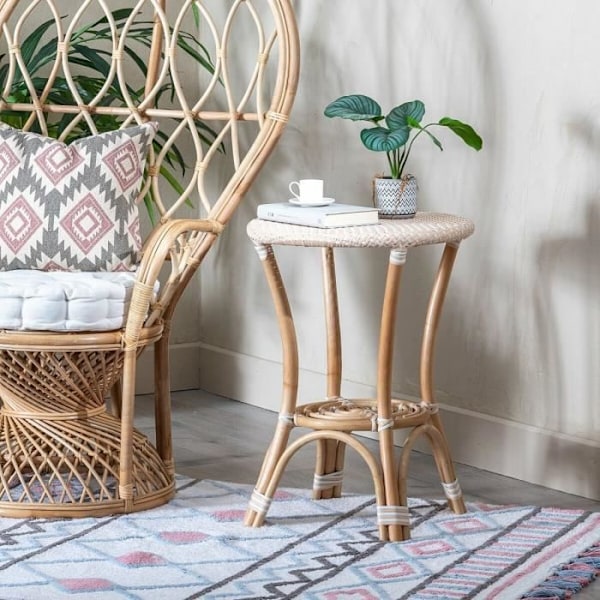 Sidebord - Beige naturrattan - 50 x 50 x 67 cm