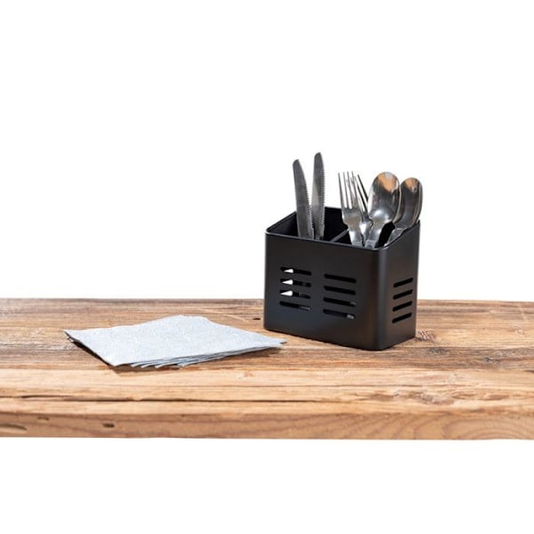 Baco bestickkorg, Svart Utekökskorg av pulverlackerad metall, elegant svart look för förvaring av bestick,