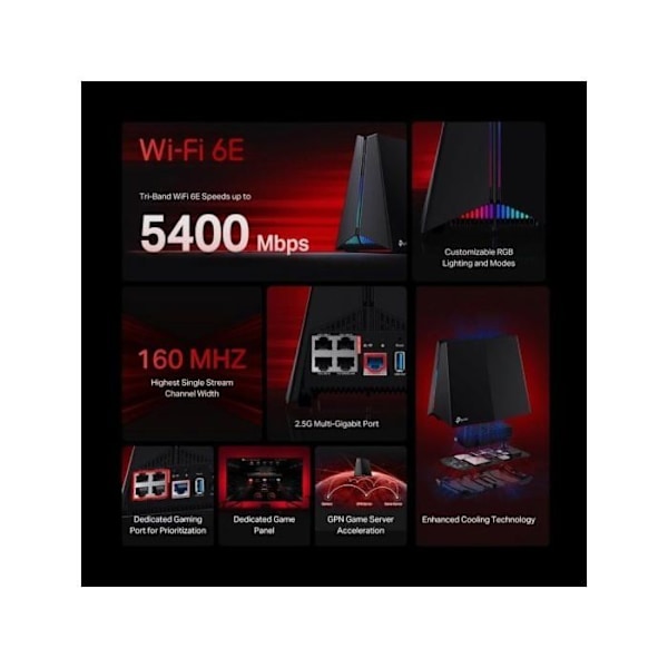 Router - TP LINK - Archer GXE75 - Wi-Fi 6E Tri-band - 5 Ethernet-porte - Kompatibel med Alexa
