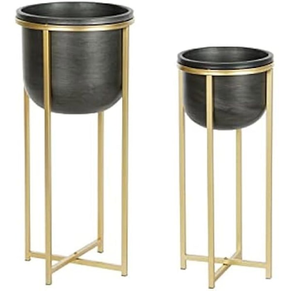 Set med blomkrukor - DKD HOME DECOR - Svart - Metall - 28,5 x 28,5 x 65,5 cm Svart, guld.