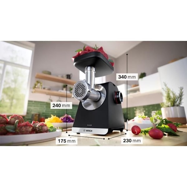 Hakkemaskine BOSCH Serie 6 MFWS650B - 500 W - 3,5 kg/mn - 3 hakkeskiver - Sort Svart