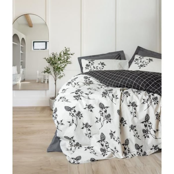 Sengetøj - 1 dynebetræk 220 x 240 cm + 2 pudevårdsbetræk 60 x 60 cm - 100% forstærket bomuld - Antracit Kolgrå