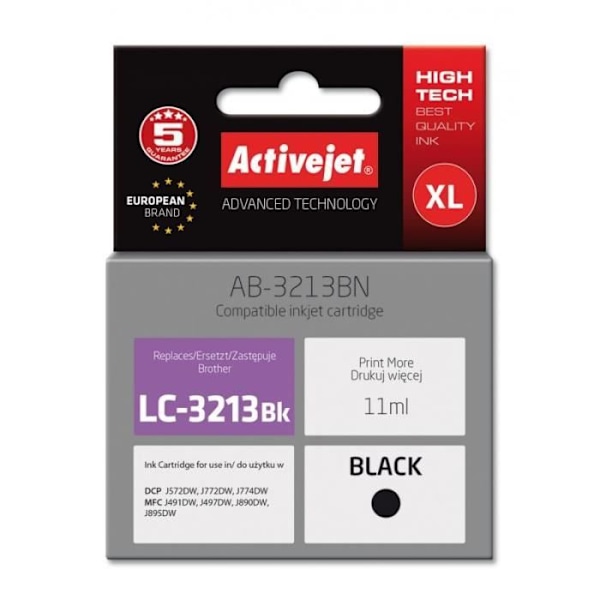 Activejet printer blæk til Brother, Brother LC3213BK Supreme erstatning 11 ml sort - AB-3213BN