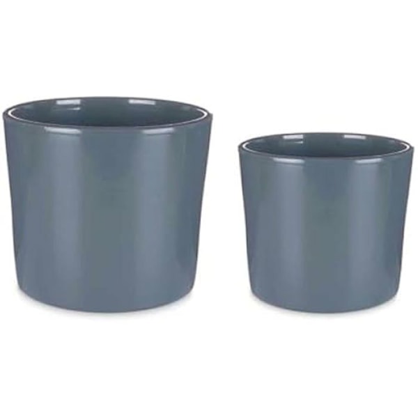 Dekorativa vaser - IBERGARDEN - Set med 2 delar - Ø 22 cm och Ø 27 cm - Antracitfärg - Lermaterial Flerfärgad