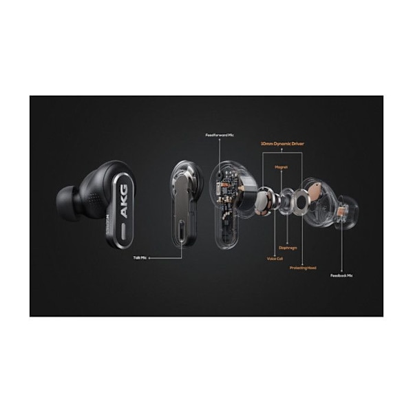 TWS hörlurar - AKG - N5 Hybrid - Högupplöst ljud - Adaptiv brusreducering - Förlängd batteritid Svart