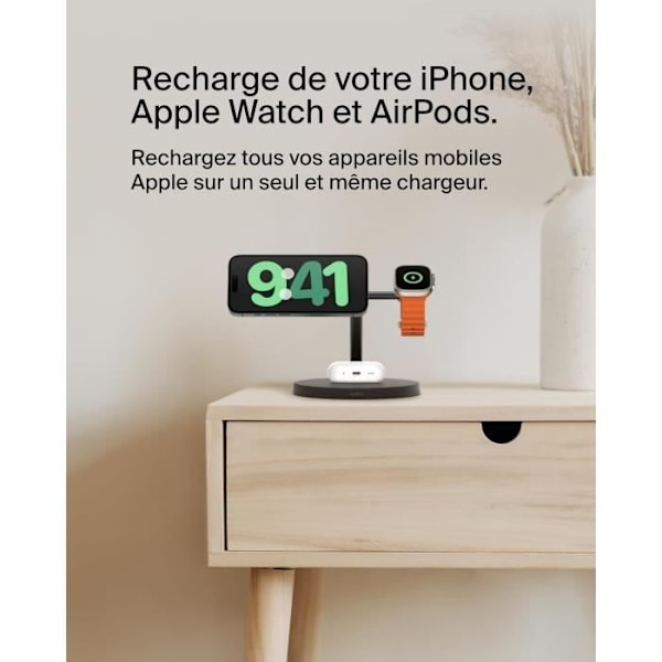 Belkin BoostCharge 3-i-1 Opladningsstation med Qi2 MagSafe-oplader til iPhone 16, Apple Watch, AirPods, Sort