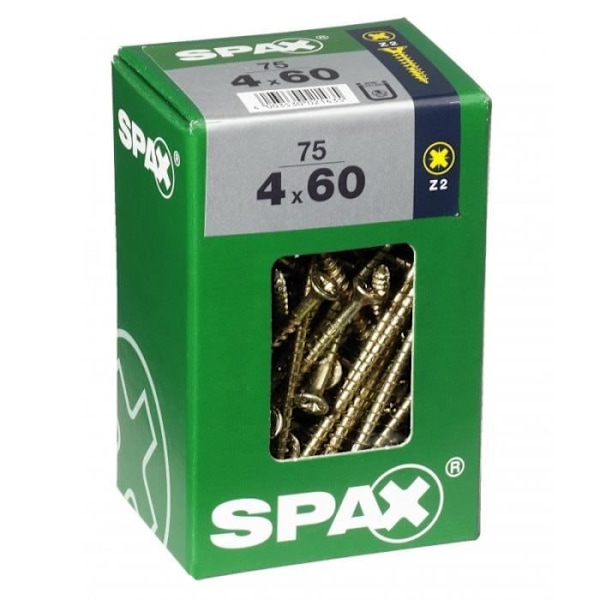 Vis - SPAX - Fased hoved - Stål - Diam. 4 mm - Længde 60 mm - Pakke med 75
