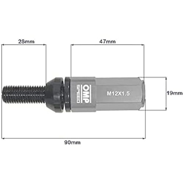 Omp Speed Set Performance skrue med aluminiumsbeskyttelse M12X1.5 Hex 17-19 L 28 mm, farve alugrå 7075+DIN 12.9, 20+1