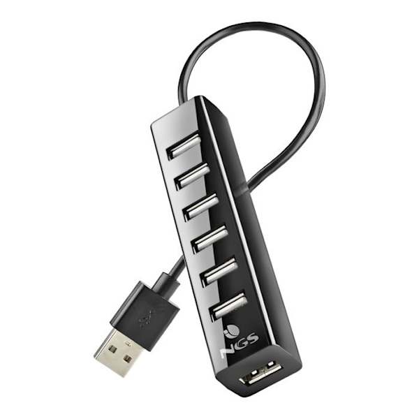NGS IHUB7 TINY - 7-portars USB 2.0 Hub med 5V-1A strömadapter, universellt kompatibel, "Plug and Play"