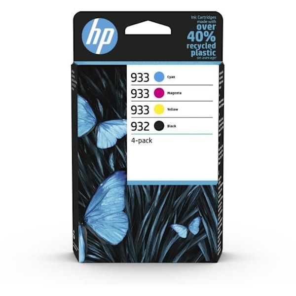 HP 932/933 pakke med 4 ægte sorte, cyan, magenta, gule (6ZC71AE) blækpatroner til HP OfficeJet 6700, 7110, 7610