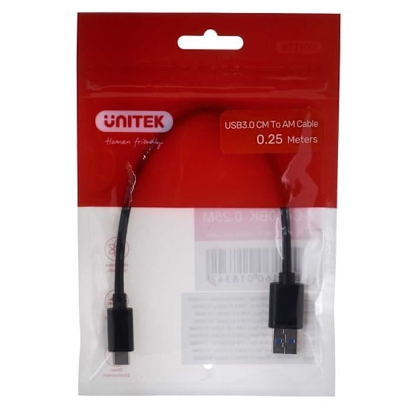 USB 3.0 - UNITEK - USB-C USB-A: Nopea lataus 2A - Siirto 5 Gbps - Musta