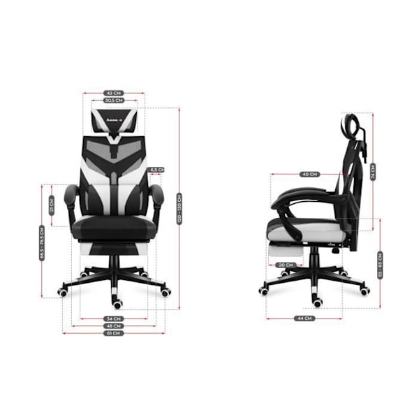 HUZARO COMBAT 5.0 spelstol Vit, Justerbar höjd, Kontorsstol, Svankstöd, Fotstöd, Nackstöd, Gaming PC svart vit
