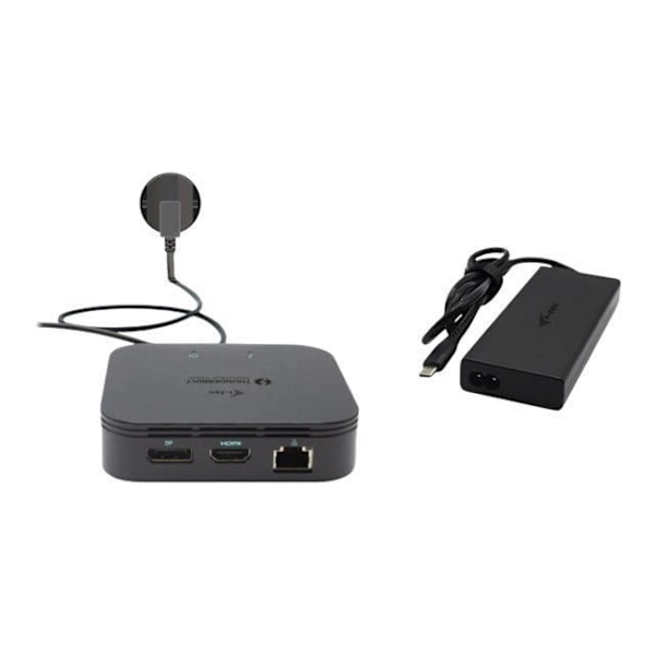 4K Dual Display Travel Dock med 60 W strømforsyning med 77 W I-Tec Thunderbolt 3 Universal Oplader - Sort - T