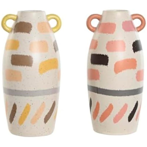 Maljakko - HOME ESPRIT - Monivärinen - 17 x 17 x 35 cm - 2 kpl - Posliini/Keraami/kivitavara Flerfärgad