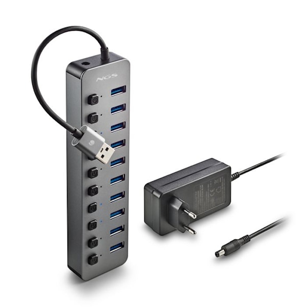 USB 3.0 Hub - NGS - IHUB 10 - 10 porte - 5 Gbps - Plug & Play - Sort