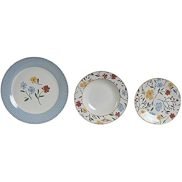 Bordservice - DKD HOME DECOR - Standard - Porcelæn - Hvid og blå - 27 x 27 x 3 cm