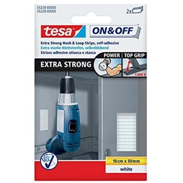 TESA Ekstra stærke strimler 0,1 m x 50 mm - Hvid - 2 stk hvid