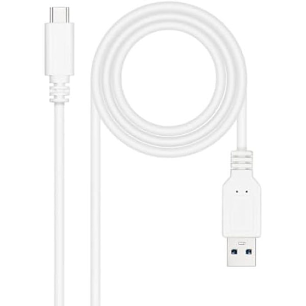 NANOCABLE 10.01.4001-W - USB 3.1-kabel, Gen2 10 Gbps 3A, USB-C han til USB-A han, hvid, 1 m