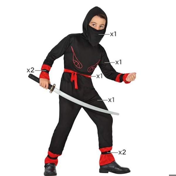Röd Ninja barndräkt - Märke - Modell - 5/6 år - Utomhus röd och svart