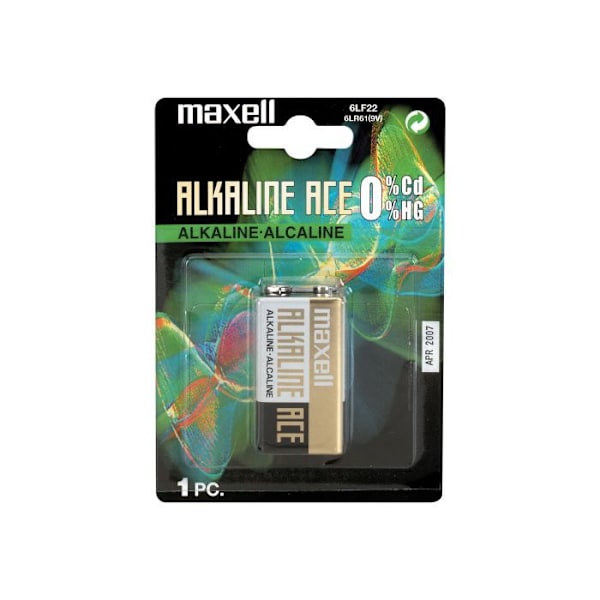 Batteri 9V Alkaline - MAXELL - 6LF 22 - Kapacitet 650 mAh - Forsynet spænding 9V
