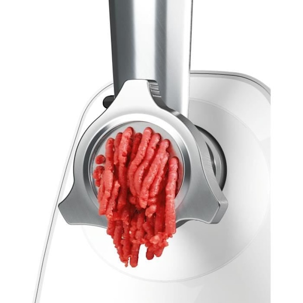 Kødhakker - BOSCH - MFW2514W SmartPower - Hvid - motor blokeret 1500 W - 1,7 kg/mn - 2 hakkeriste - rivjern/skiver. Vit
