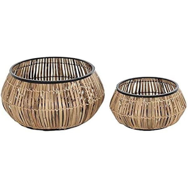 Set med blomkrukor - DKD Heminredning - Metall och rotting - Svart - Mått 50x50x25,4 cm - Modern stil Svart