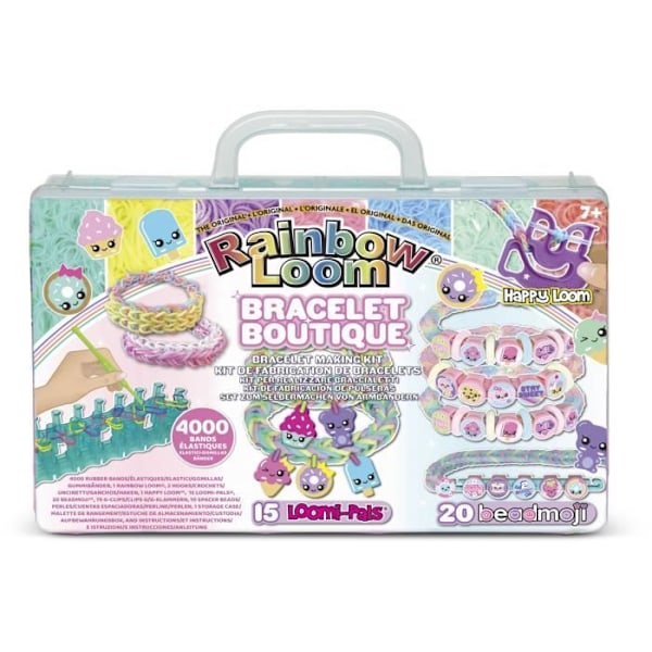 Coffret för automatisk tillverkning av elastiska armband - BANDAI - Rainbow Loom Butik - Innehåller 4000 elastiska, Beadmojis…
